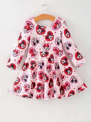 Valentine's Day Girls Long Sleeve Dress – Pink Character Heart Outfit
