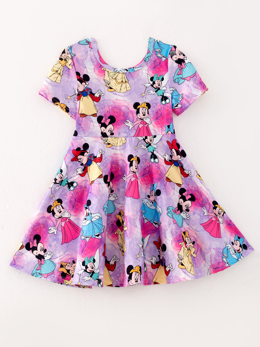 Purple Princess Print Milk Silk Dress