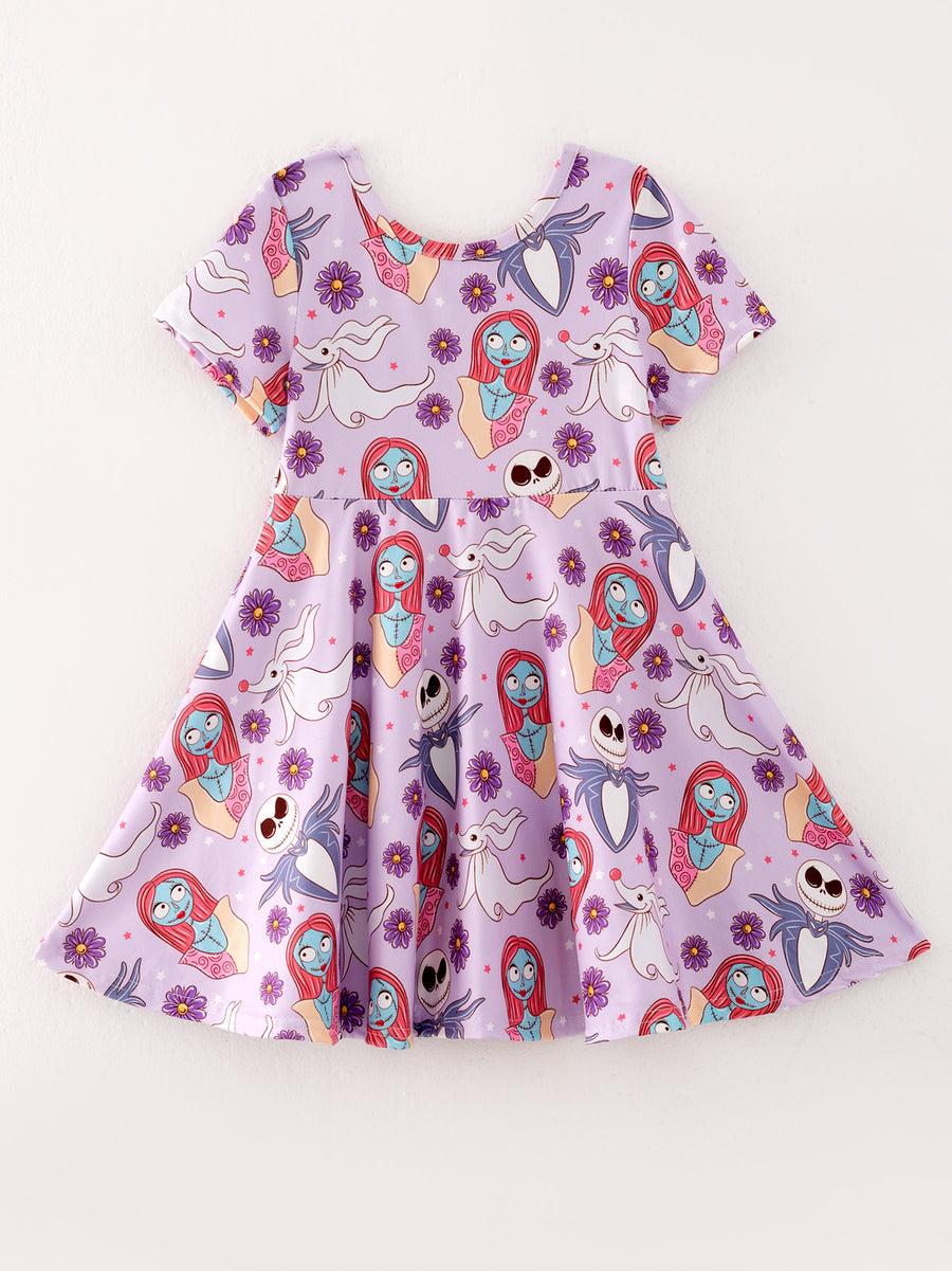 Halloween Ghost Character Print Purple Dress