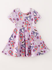 Halloween Ghost Character Print Purple Dress