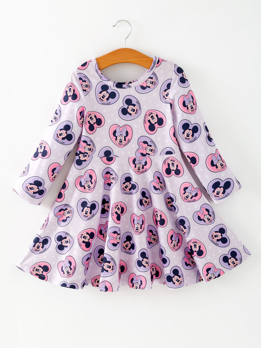 Toddler Girls Character Print Purple Heart Dress