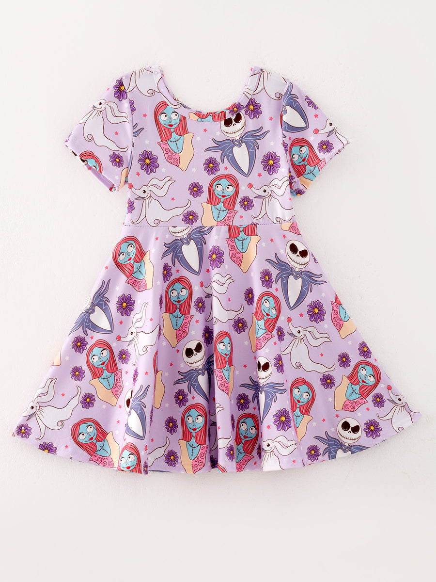 Halloween Ghost Character Print Purple Dress