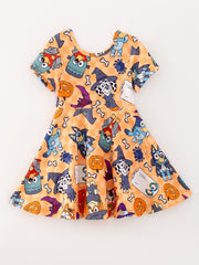 Halloween Pumpkin Character Print Dress