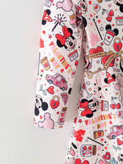 Valentine's Day Girls Balloon Fireworks Character Print Long Sleeve Dress