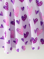 Girls Valentine's Day Cute Purple Heart Polka Dot Dress
