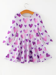 Girls Valentine's Day Cute Purple Heart Polka Dot Dress