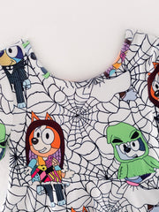 Girls Halloween Spider Web Character Print Dress