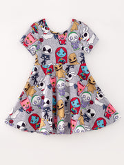 Girls Halloween Skull Gray Dress