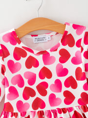 Toddler Girls Valentine Party Dress – Red Pink Ruffle Sleeve Dress