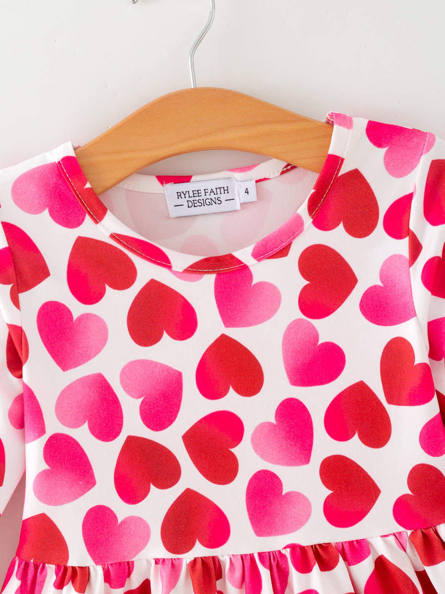 Toddler Girls Valentine Party Dress – Red Pink Ruffle Sleeve Dress