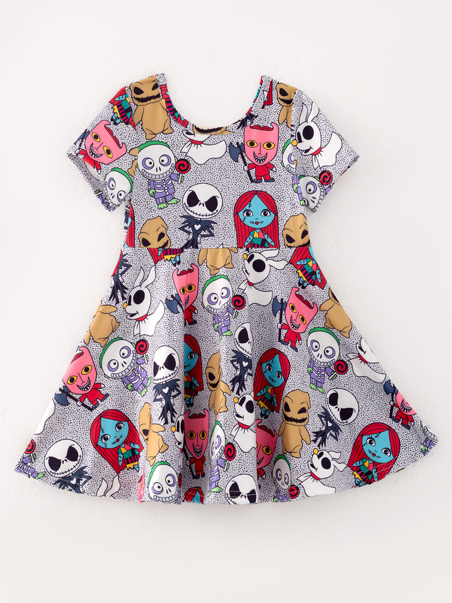 Girls Halloween Skull Gray Dress