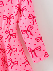 Toddler Girls Valentine’s Day Pink Bow Print Dress