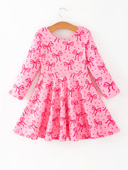 Toddler Girls Valentine’s Day Pink Bow Print Dress
