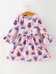 Girls' Valentine's Day Character Print Ruffle Sleeve Dress