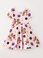 Girls Halloween Floral Pumpkin Princess Dress