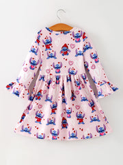 Girls' Valentine's Day Character Print Ruffle Sleeve Dress