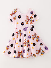 Girls Halloween Floral Pumpkin Princess Dress