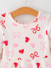 Toddler Girls Valentine Bow Heart Shape Print Dress