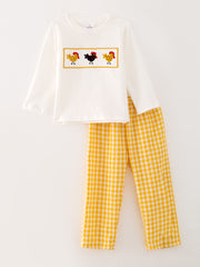 Farm Turkey Smocking Embroidered Boys Outfits