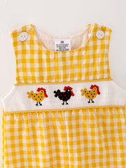 Boys Chicken Plaid Woven Smocking Embroidered Romper