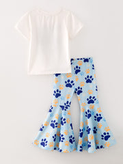 Girls Cartoon Letter Print Top+Bell-Bottom Pants Outfits