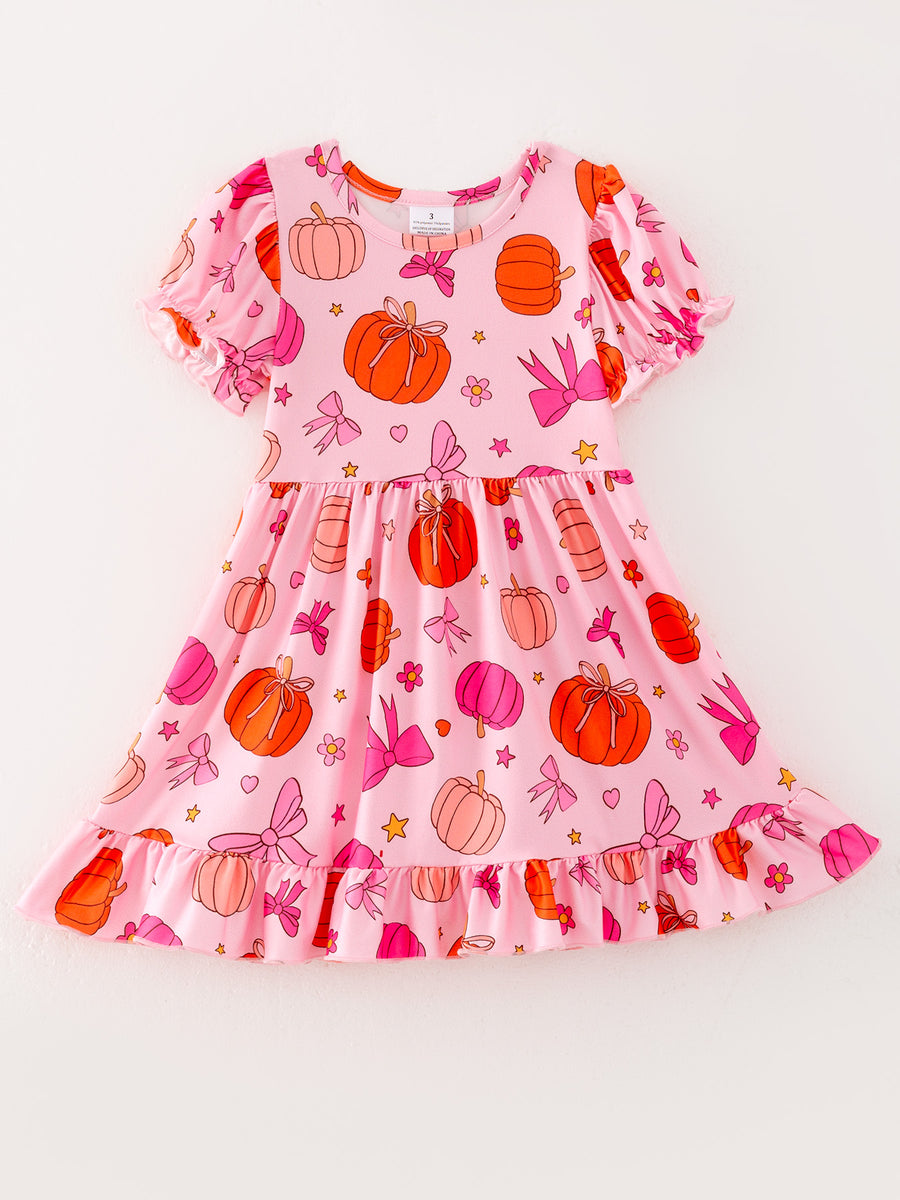 Girls Halloween Pumpkin Ghost Print Milk Silk Dress