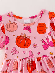 Girls Halloween Pumpkin Ghost Print Milk Silk Dress