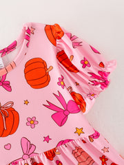 Girls Halloween Pumpkin Ghost Print Milk Silk Dress