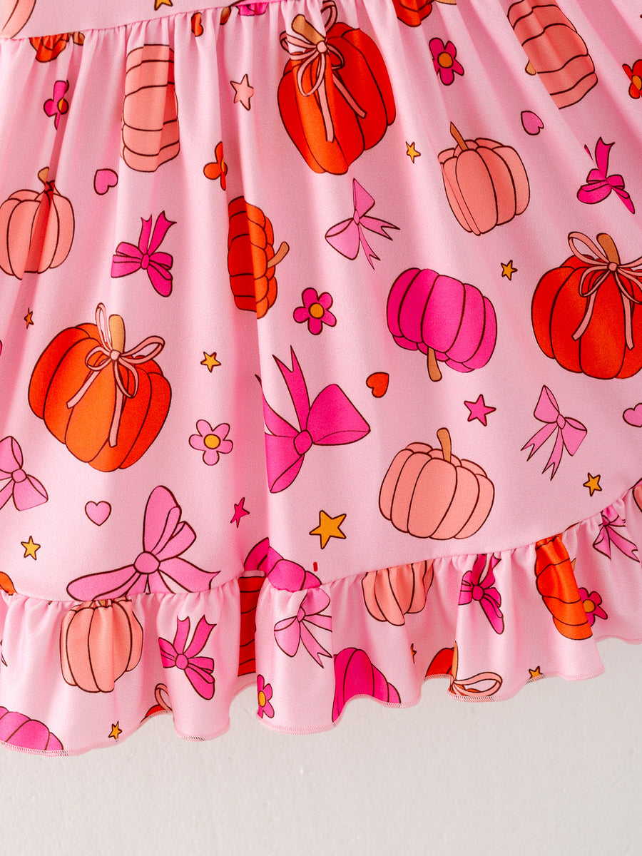 Girls Halloween Pumpkin Ghost Print Milk Silk Dress