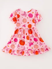 Girls Halloween Pumpkin Ghost Print Milk Silk Dress