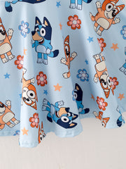 Cartoon Girls Blue Milk Silk Dress