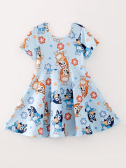 Cartoon Girls Blue Milk Silk Dress