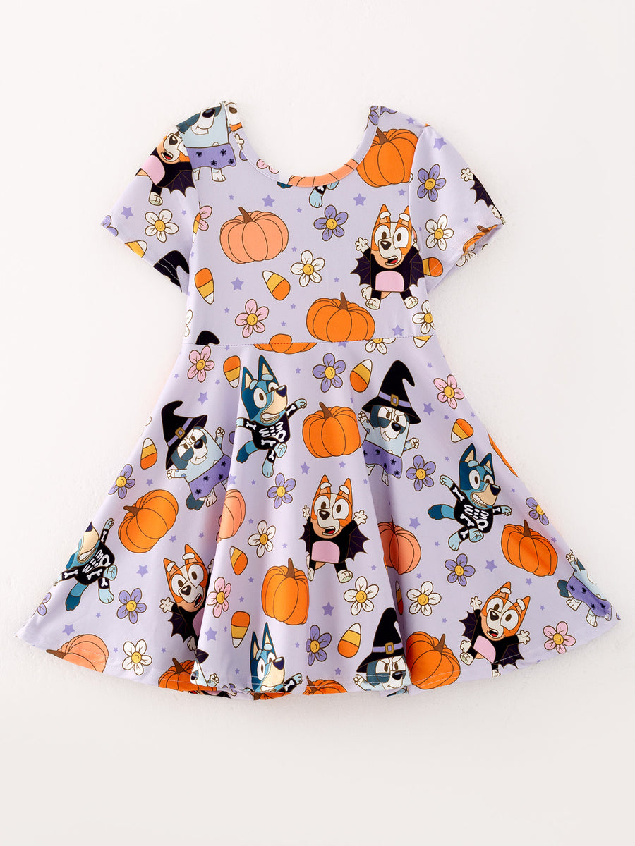 Halloween Cartoon Girls Pumpkin Print Milk Silk Dress