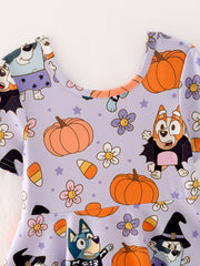 Halloween Cartoon Girls Pumpkin Print Milk Silk Dress