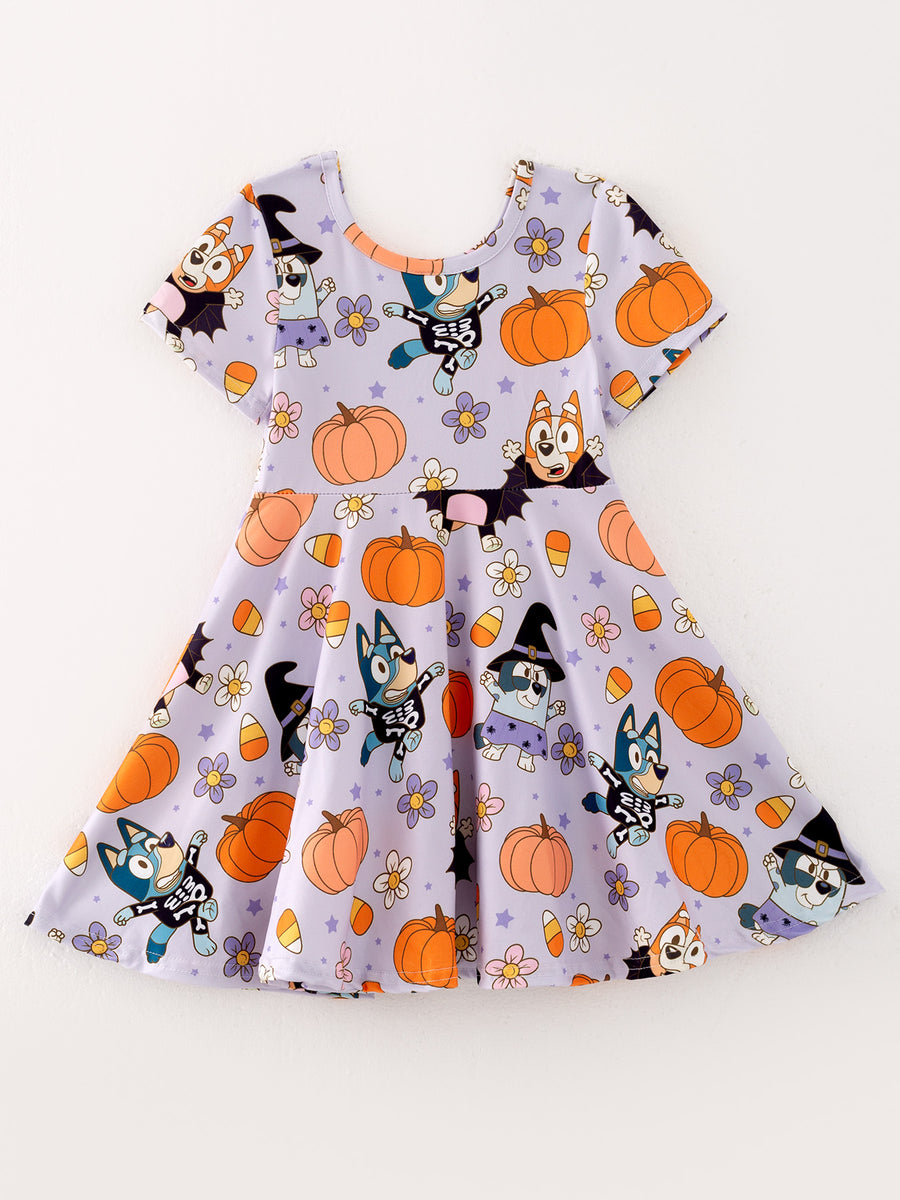 Halloween Cartoon Girls Pumpkin Print Milk Silk Dress