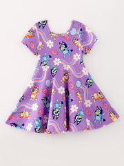 Cartoon Girls Rainbow Print Milk Silk Dress