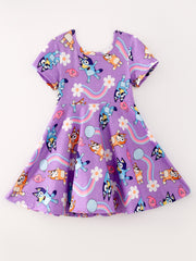 Cartoon Girls Rainbow Print Milk Silk Dress