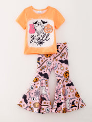 Girls Halloween Orange Milk Silk Outfits