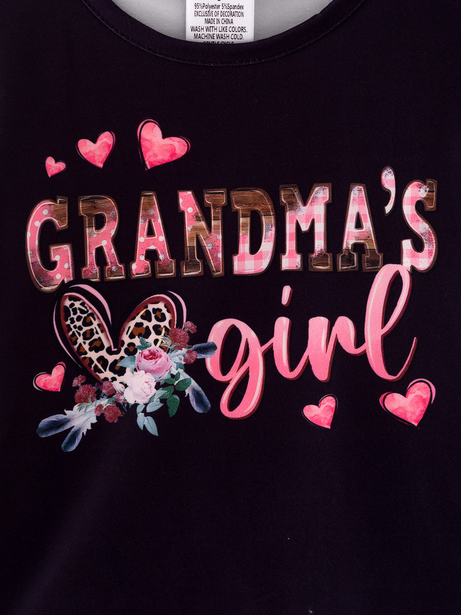 Fall "GRANDMA'S GIVE" Print Girls Outfit