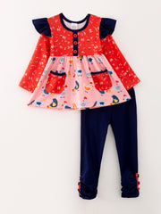 Girls Christmas Print Pocket Outfit Set