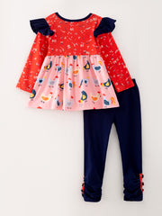 Girls Christmas Print Pocket Outfit Set