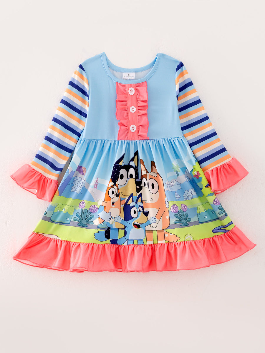 Cartoon Long Sleeve Girls Milk Silk Dress