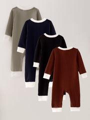 Boys Of 4 Pcs In One Package Solid Color Romper