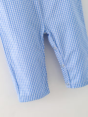 Baby Boy Baseball Smocked Romper – Blue Plaid Summer Outfit