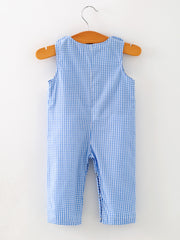 Baby Boy Baseball Smocked Romper – Blue Plaid Summer Outfit