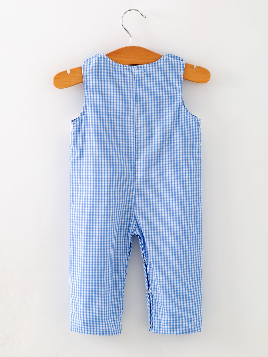 Baby Boy Baseball Smocked Romper – Blue Plaid Summer Outfit
