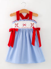 Toddler Girls Baseball Smocked Dress – Blue Plaid Summer Outfit