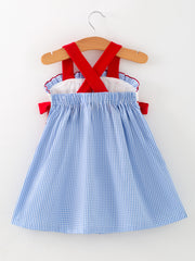 Toddler Girls Baseball Smocked Dress – Blue Plaid Summer Outfit
