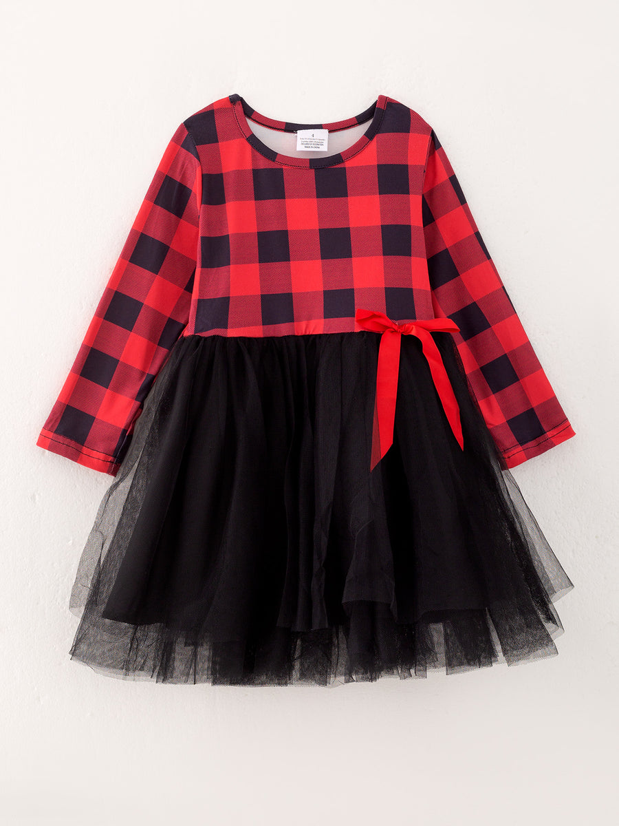 Girls Red And Black Plaid Tutu Dress