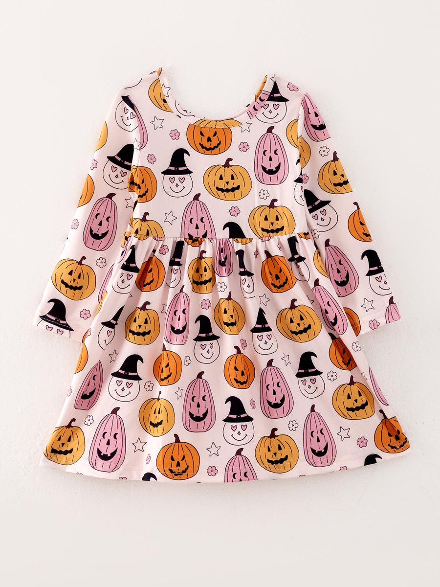 Girls Halloween Print Milk Silk Dress